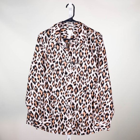 NWOT Chico's Women's Shirt Button Up Animal Cheetah Print No Iron Top 3 US XL/16 - Picture 1 of 8